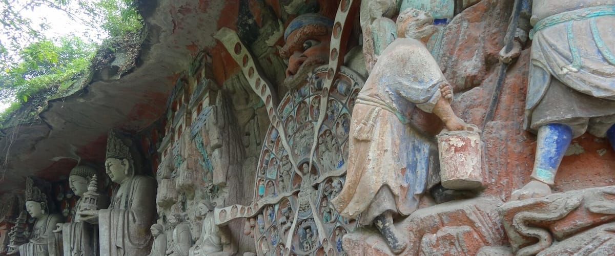 Dazu Rock is a complex of gigantic rock statues based on Chinese mythology and historical people.