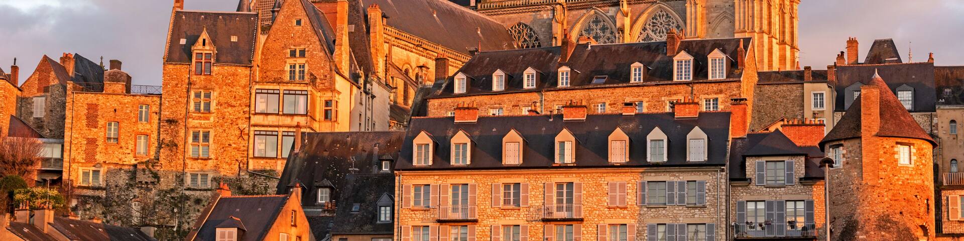 Le Mans historical city center seen from Sarthe River Quay