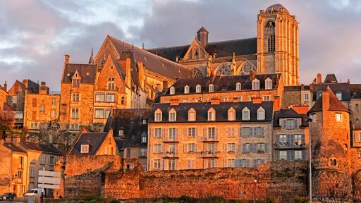 Le Mans historical city center seen from Sarthe River Quay