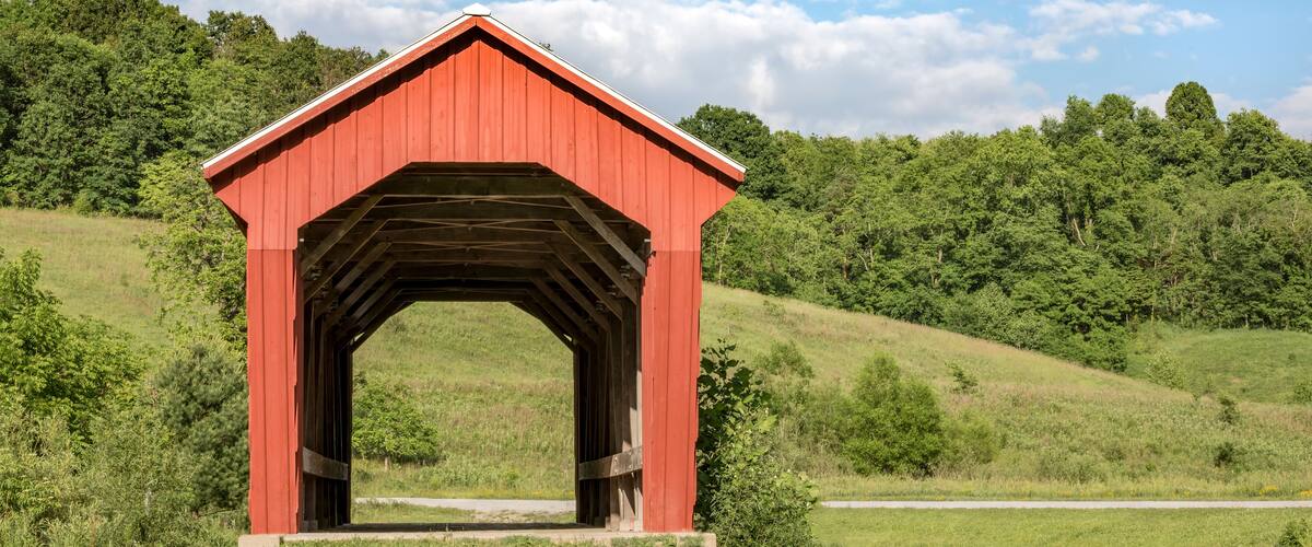 Manchester Bridge Over Olive Green Creek - Built in 1915, Manchester Covered Bridge crosses Olive Green Creek in rural Noble County, Ohio.