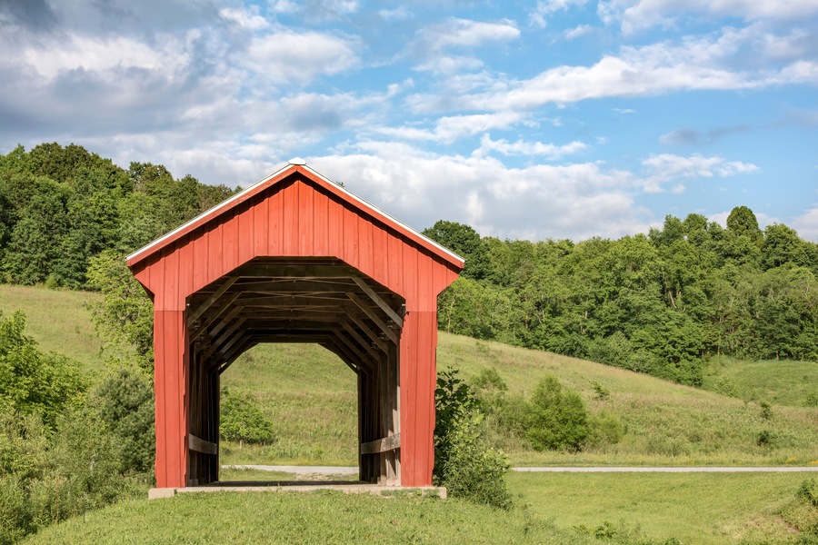 Manchester Bridge Over Olive Green Creek - Built in 1915, Manchester Covered Bridge crosses Olive Green Creek in rural Noble County, Ohio.