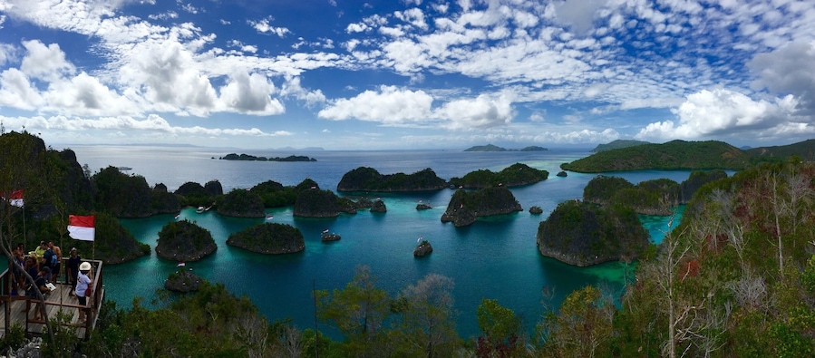 Wonderful Indonesia. Many red n white flag all around the island.. Welcoming the independence day of Indonesia..
