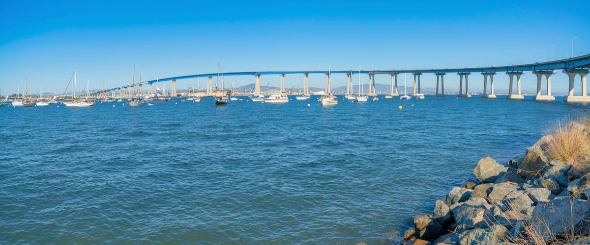 Coronado bridge over the sailing boats at San Diego, California