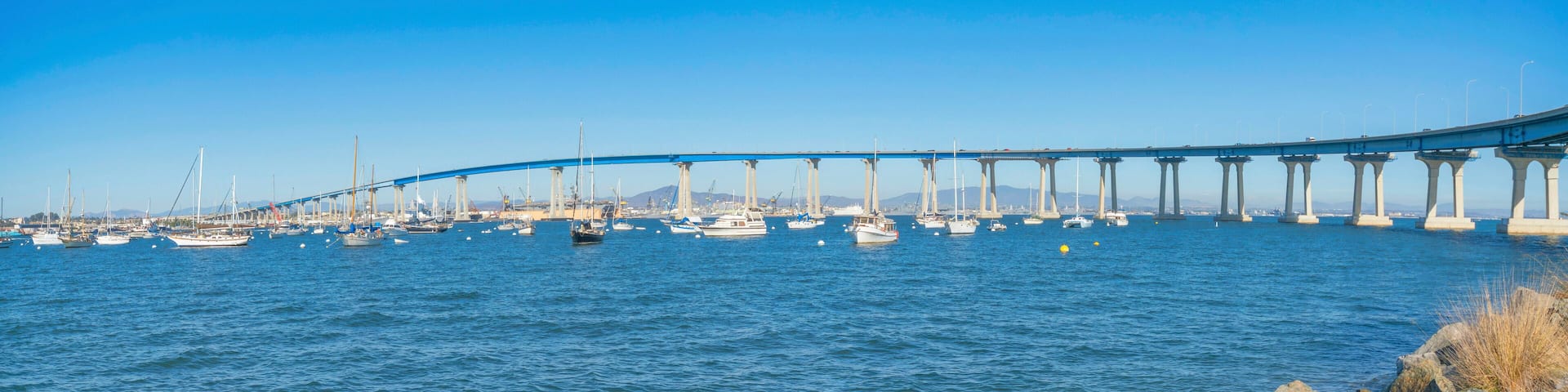 Coronado bridge over the sailing boats at San Diego, California