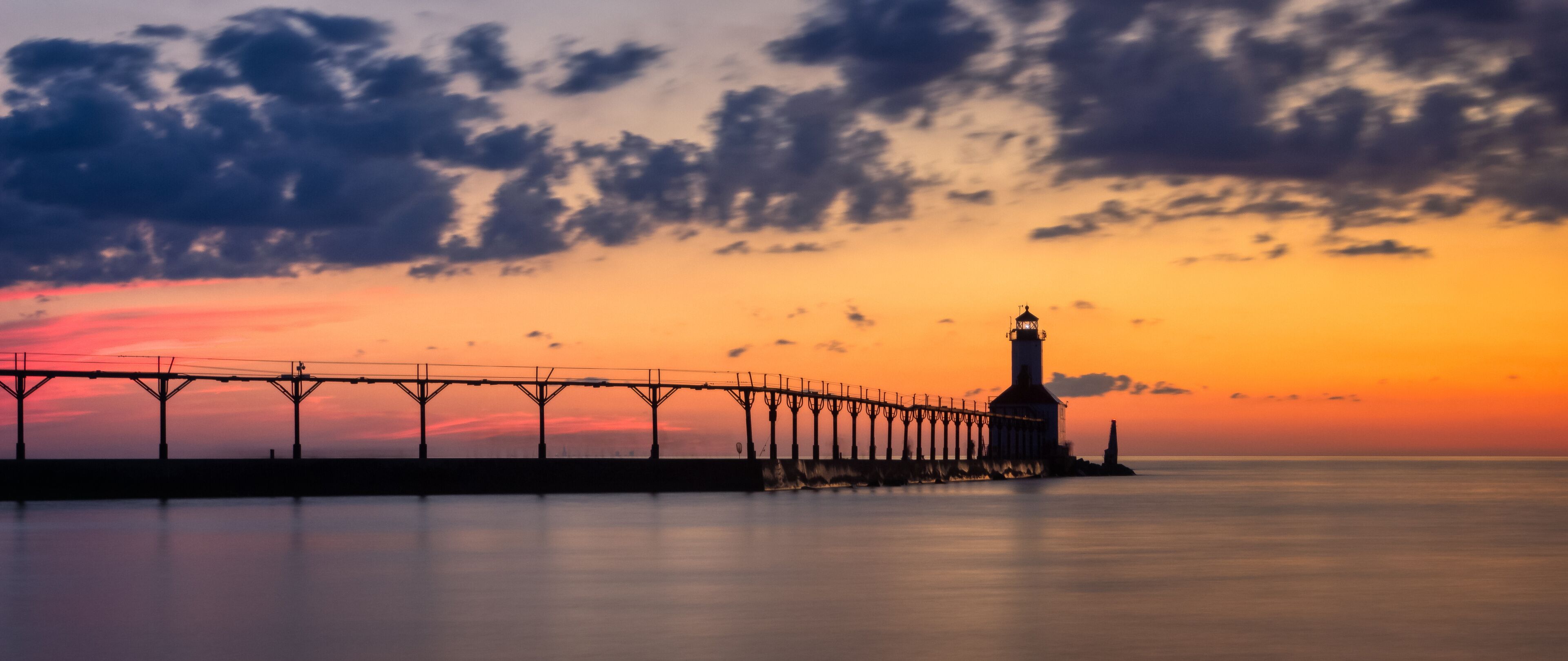 Michigan City East Pierhead Lighthouse After Sunset Panorama