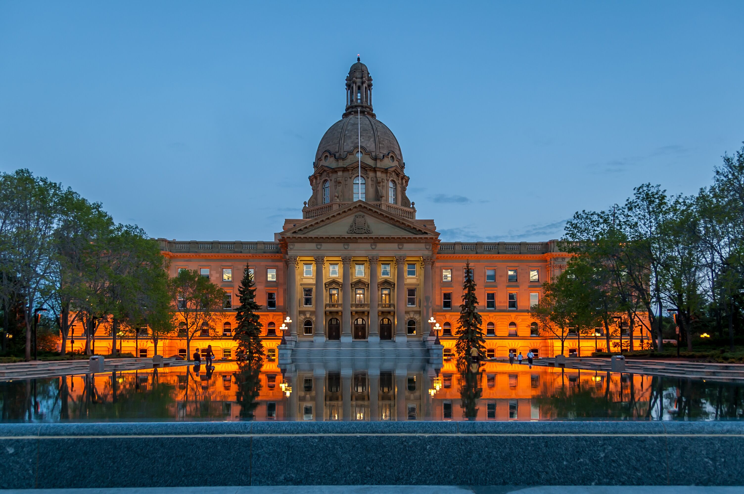 Exterior facade of The Alberta Legislature Building in Edmonton.