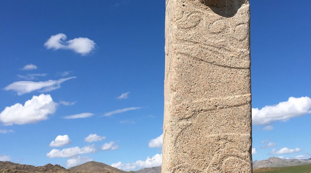 One of the amazing deer stones that dot the countryside of Mongolia. What is most memorable is that you can walk amongst them despite their age.