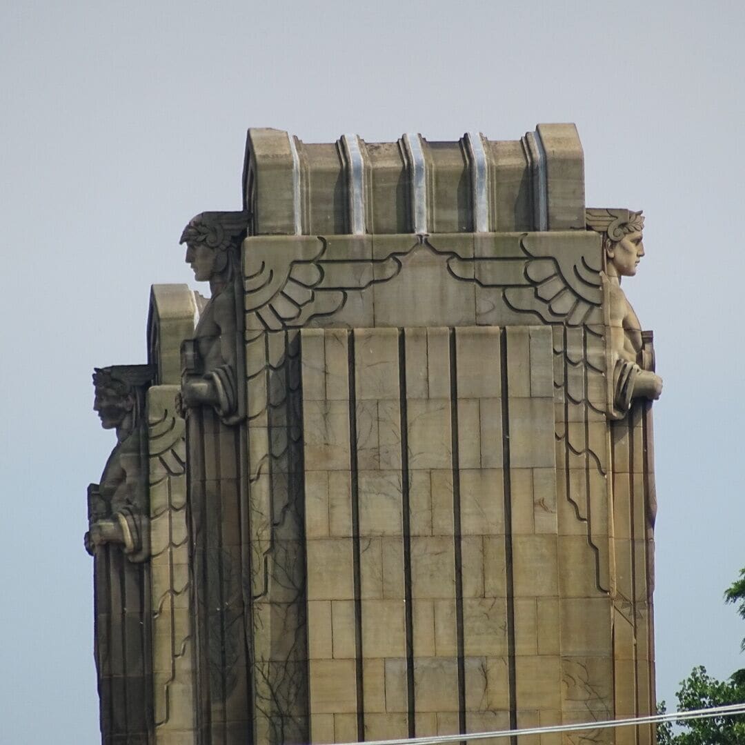 The "Guardians of Traffic" watching over travelers on the Hope Memorial Bridge. 