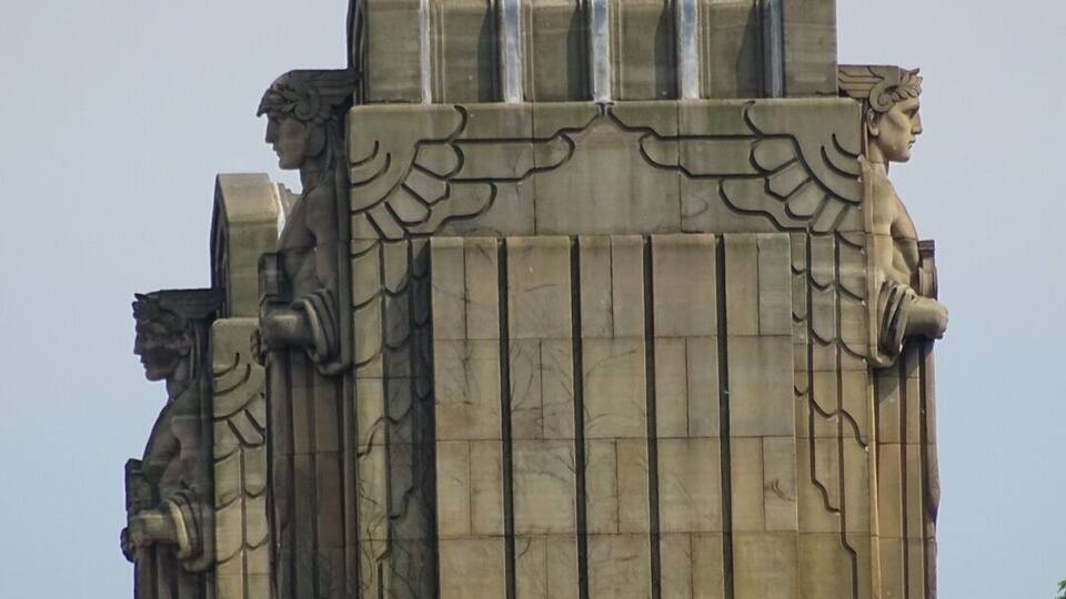 The "Guardians of Traffic" watching over travelers on the Hope Memorial Bridge.