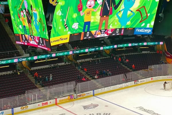 Having a little Rick and Morty fun on the jumbo-tron before the Cleveland Monsters hockey game at Quicken Loans Arena.