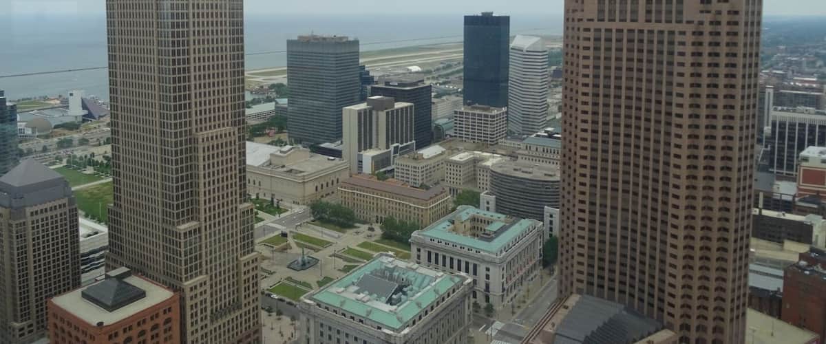 Looking over downtown from the observation floor of the terminal tower.