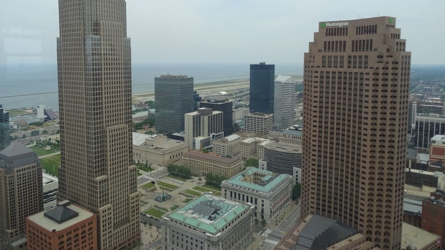 Looking over downtown from the observation floor of the terminal tower.