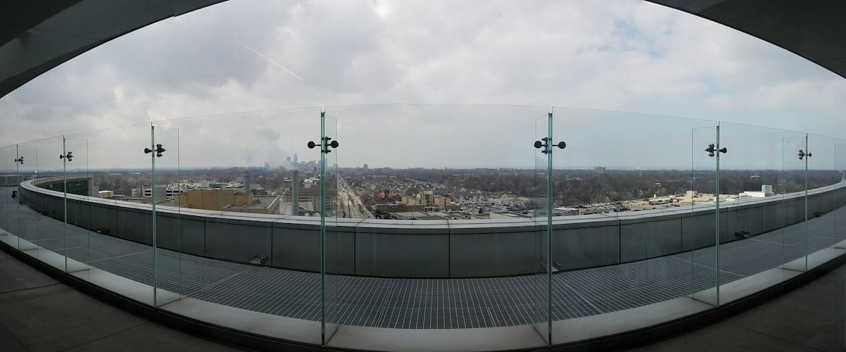 The view from the observation deck overlooking downtown Cleveland.