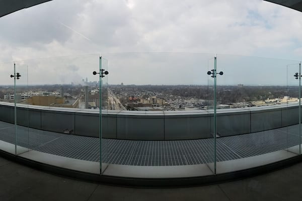 The view from the observation deck overlooking downtown Cleveland.