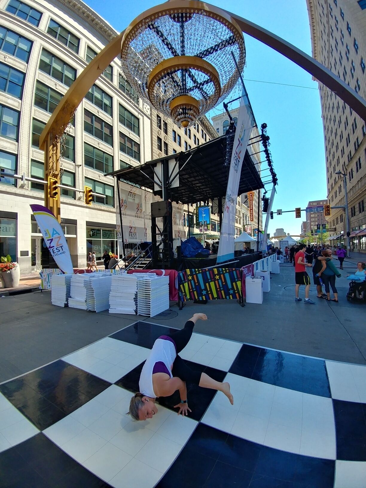 The World's Largest Outdoor Chandelier exists in the historic Playhouse Square Theater district is 20 ft. tall with 4,200 crystals, hanging 44 ft. above the street.