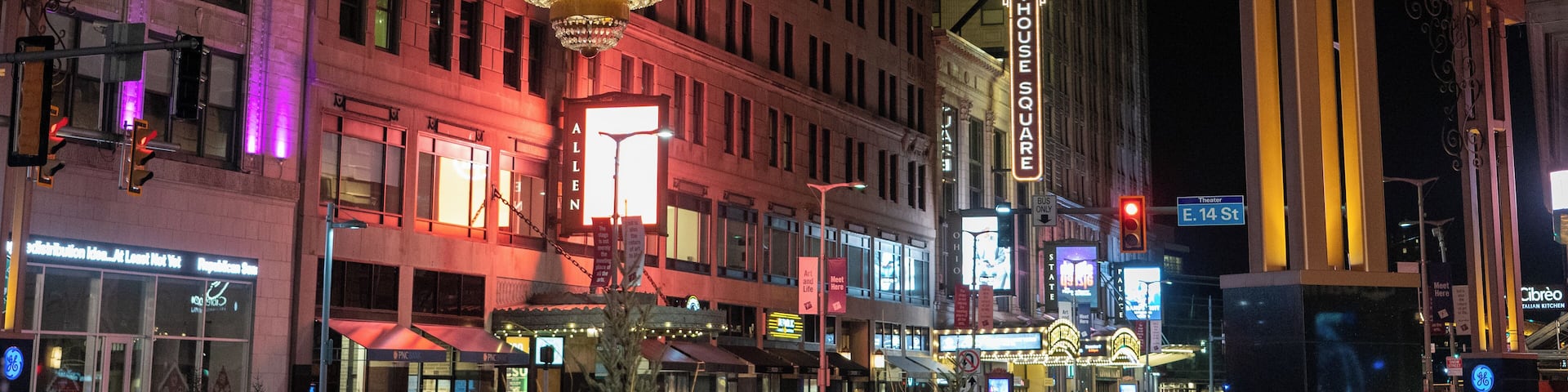 Cleveland's Playhouse Square is the second-largest performing arts complex in the US after Lincoln Center in New York. The entertainment district is anchored by the Playhouse Square chandelier, which is the largest outdoor chandelier in the world, made with 4,200 crystals.