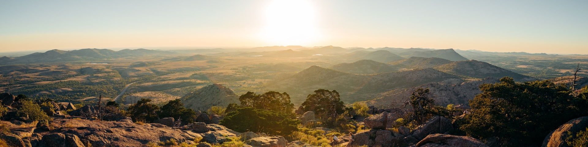 Panorama of the Wichita Mountains in the United States of America during the sunset