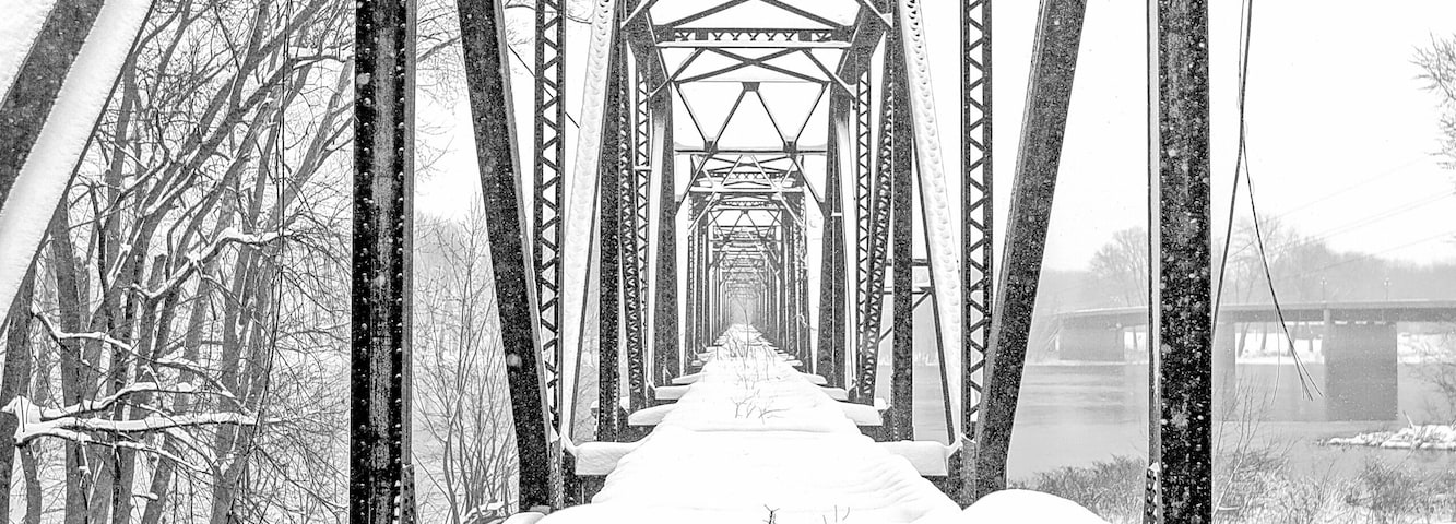 Fresh snow on an abandoned train bridge in Lewisburg, PA
www.tonybendelephotography.com
#Outdoors #Landscape #Bridge #TrainBridge #Architecture #Winter #Weather #Snow #Travel #Adventure