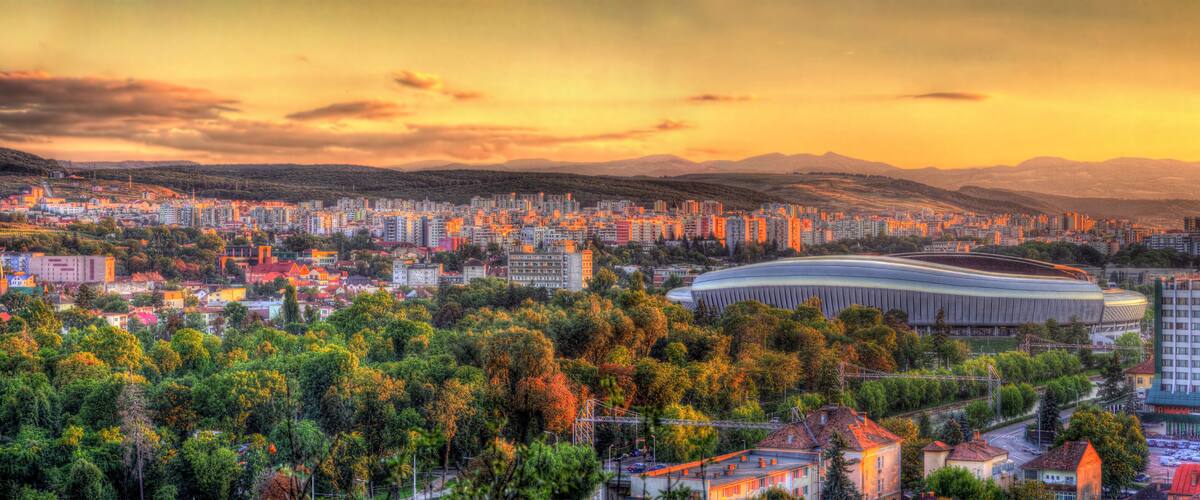 Panorama of Cluj-Napoca with stadium - Romania