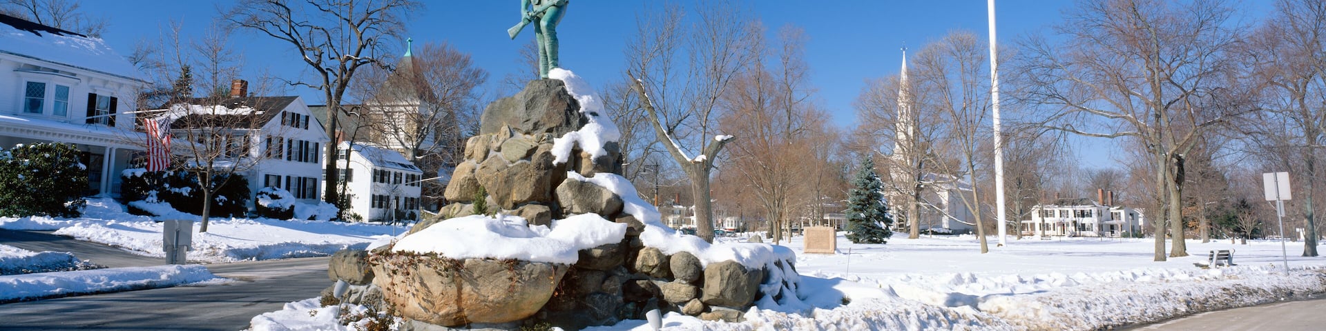 Revolutionary War memorial in winter, Lexington, Massachusetts