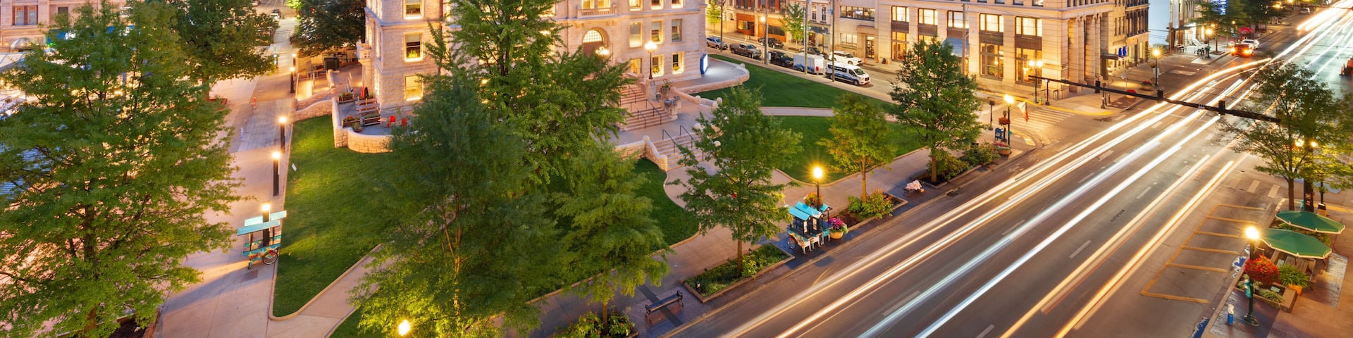 Lexington, Kentucky, USA historic downtown cityscape at blue hour.