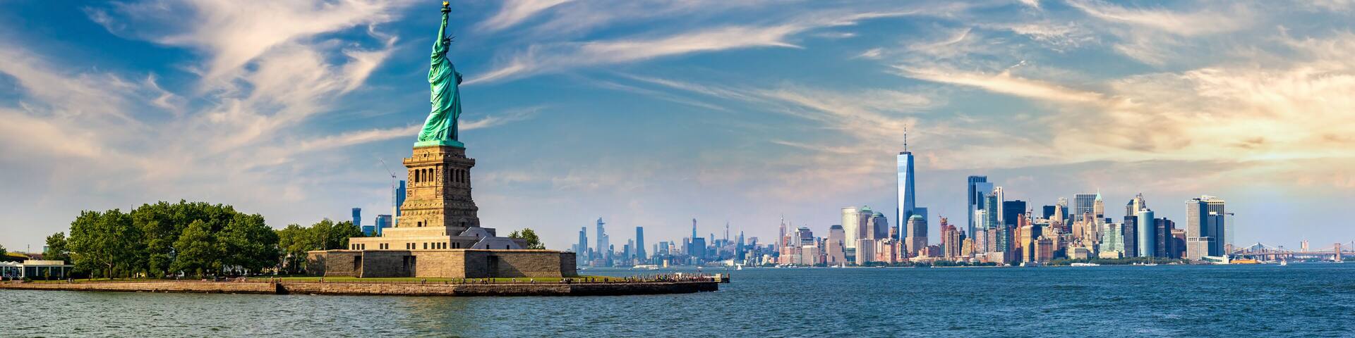 Statue of Liberty against Manhattan
