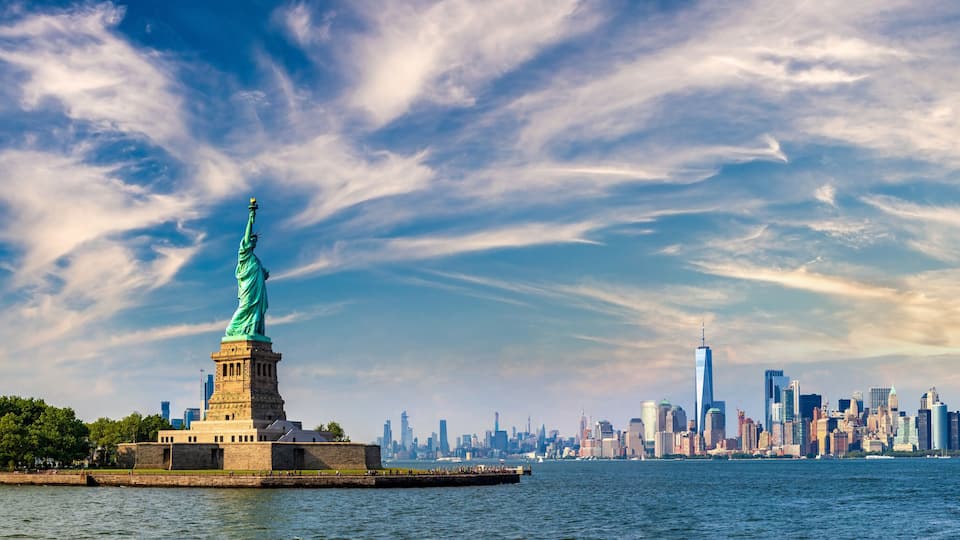 Statue of Liberty against Manhattan