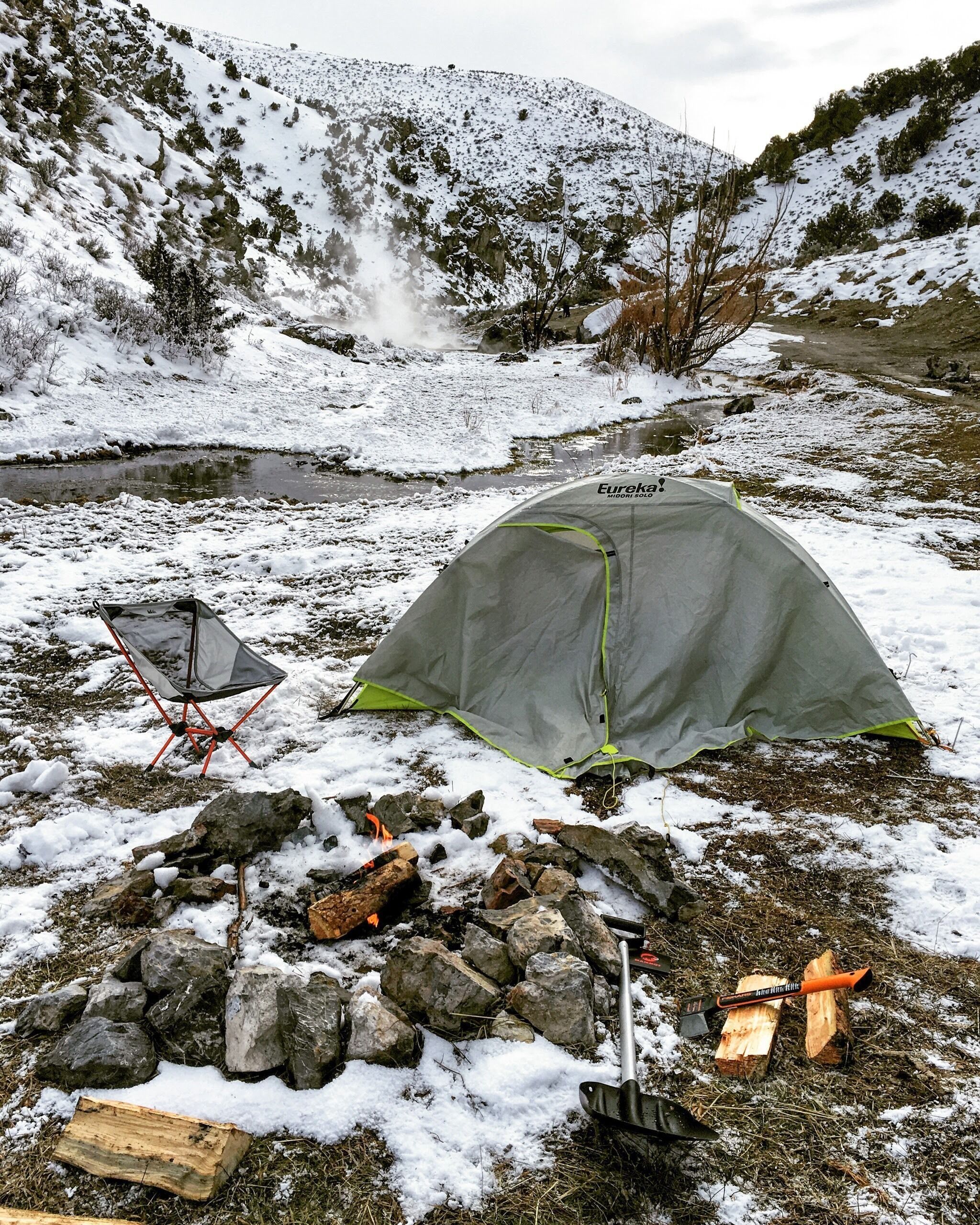 Snow camping out at 12 Mile Hot Springs was a Tom of fun- -8 outside but the slings were nice and toasty!

#adventure