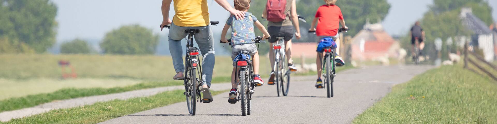 Cyclists cycling on a dyke