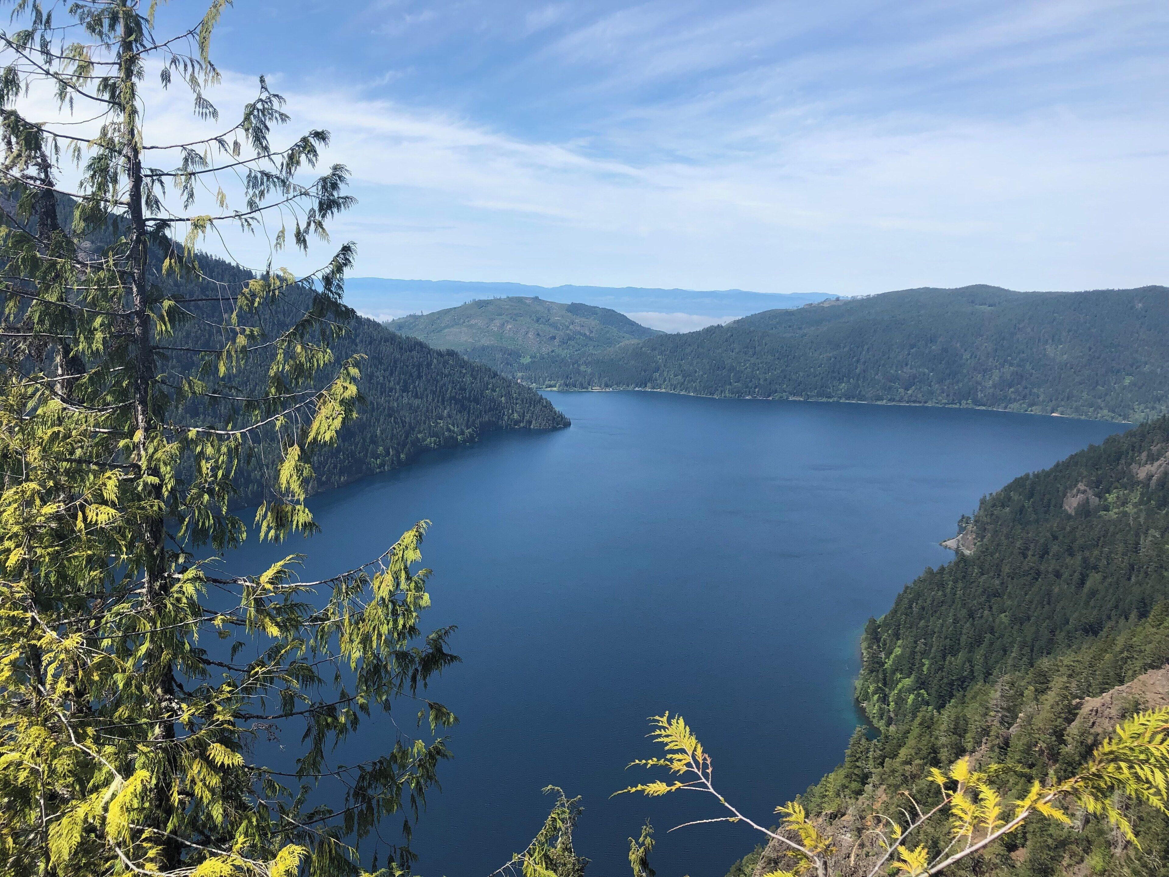 Starting at the Storm King Ranger station this strenuous but short (2ish miles) hike starts off flat and continues straight up 2000 ft to get this view of Lake Crescent! This was taken a little ways down from the top, to reach the peak you have to climb up the side of a slippery mountain using a 6 sets of ropes. We made it up one and turned back as we did not feel safe but lots of others were continuing up.
