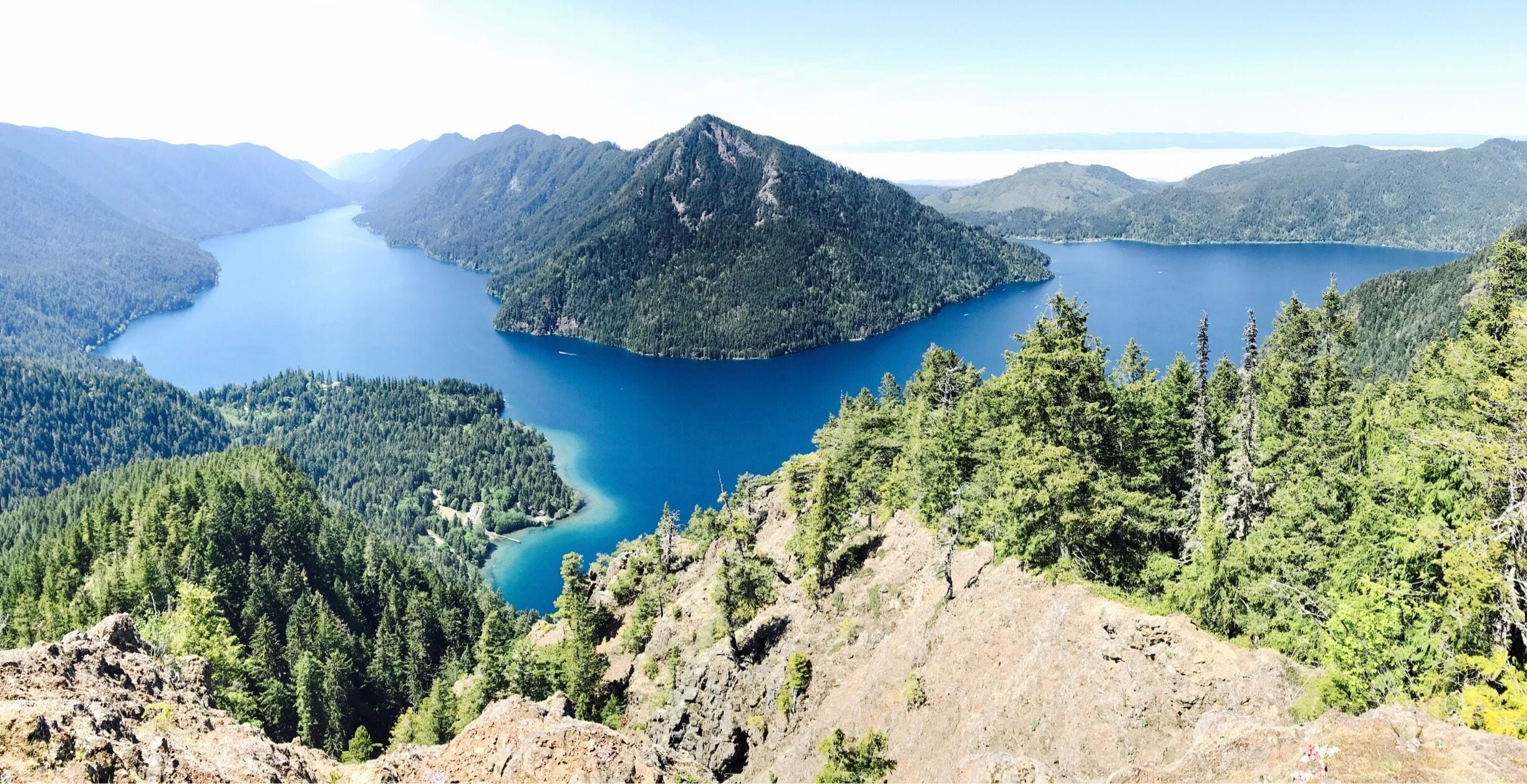 After heading almost straight up the entire hike with steep switchbacks and rope climbing sections, this view over Crescent Lake at the top is worth it!