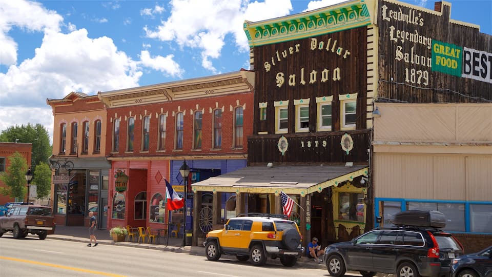 A historic building with a sign reading "Silver Dollar Saloon 1879".