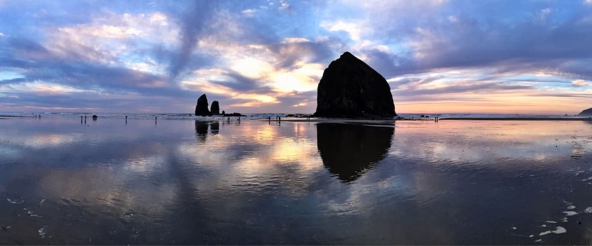 Sunset Panorama of the Haystack Rock.