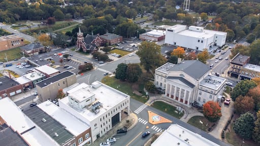 Lincoln County Courthouse in Lincolnton, North Carolina seen from drone