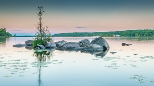 Granite rocks dot the still waters of Lower Buckhorn Lake at sunset.; Shutterstock ID 686766625; Purchase Order: -