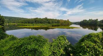 The Farmington river is perfect for kayaking and SUP, but before the paddlers get out, the still waters reflect the sky perfectly from this vantage on Bridge Street #Aquatrove