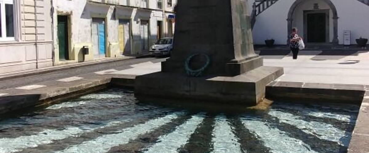 Archangel Michael statue in Ponta Delgada.