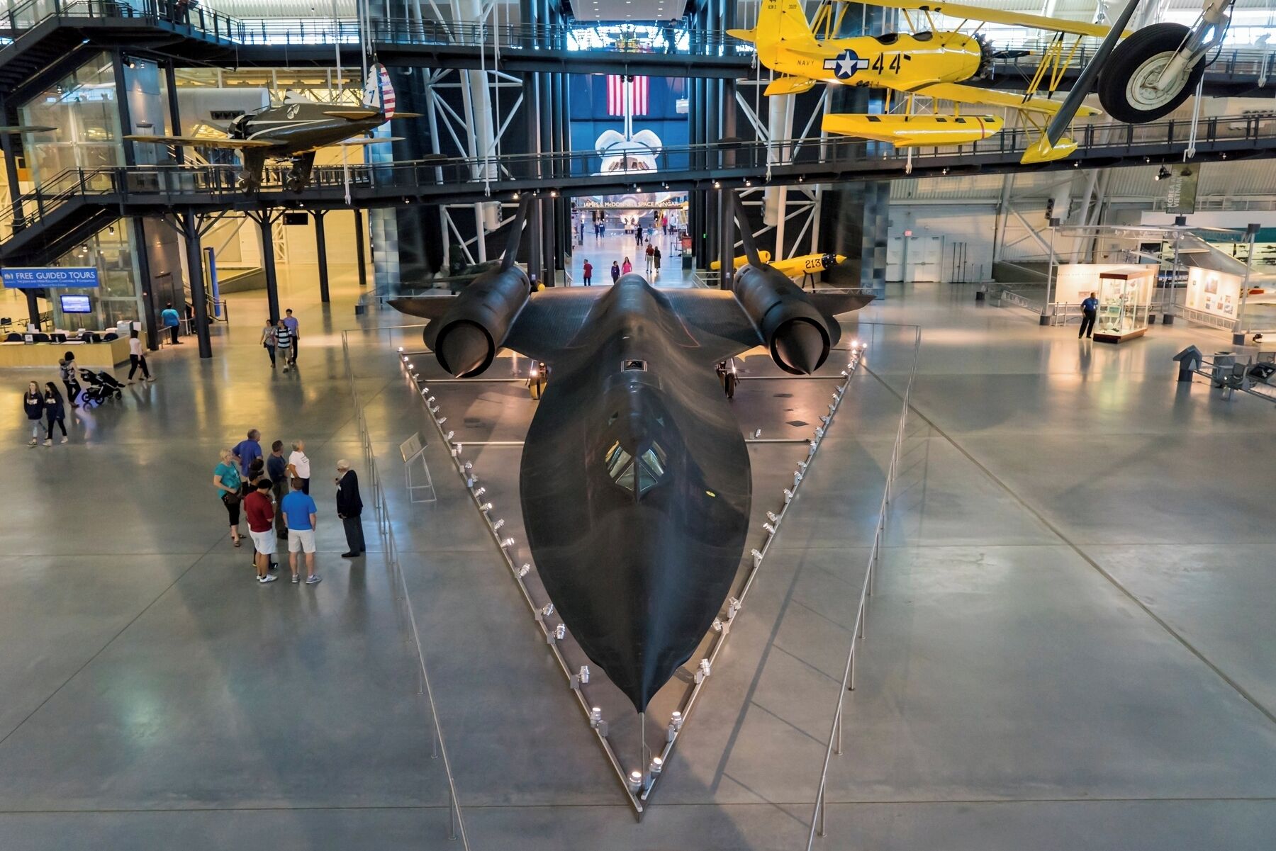 The Steven F. Udvar-Hazy Center is an 760,000 square feet (71,000 m2) annex to the Smithsonian National Air and Space Museum. Located near Washington Dulles International Airport, the annex was built to showcase artifacts than could not be displayed at the main museum on the National Mall in Washington, D.C.

The annex contains an impressive collection of aircraft with many famous pieces including:

• The Enola Gay, the Boeing B-29 Superfortress that dropped the first atomic bomb on Hiroshima, Japan
• The Space Shuttle Discovery
• Gemini VII space capsule
• Lockheed SR-71 Blackbird
• Air France Concord supersonic jet

Visiting the museum is free but parking costs $15 per vehicle.