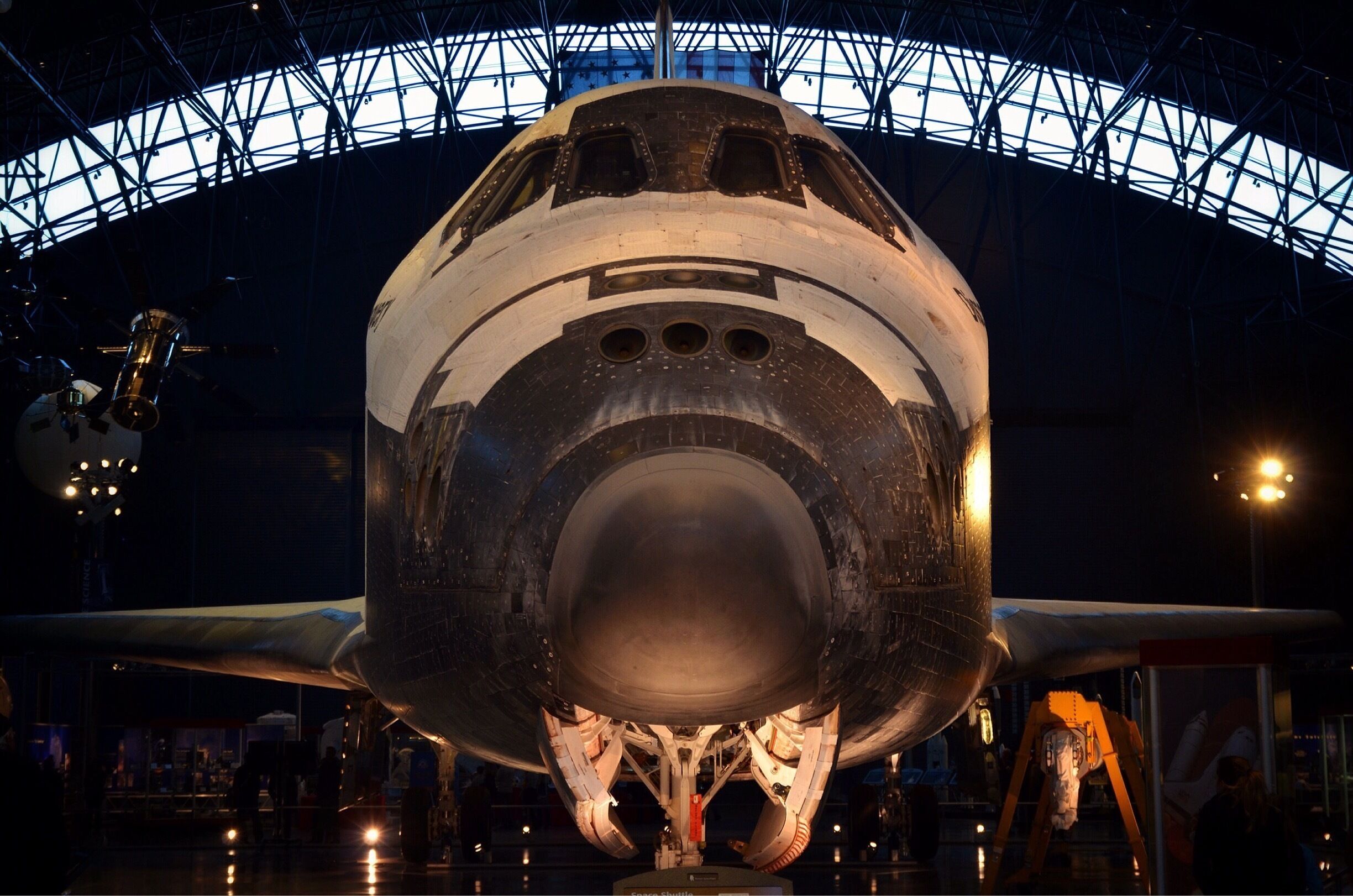 This is the Shuttle Discovery which now resides for all to see at the Steven F. Udvar-Hazy museum near Dulles Airport. An overflow museum of the Smithsonian Air and Space museum, this magnificent museum showcases some of the more historical and experimental aircraft that have taken to the skies. This includes the SR-71 Blackbird, the Enola Gay and an Air France Concorde. 

It's about a 30 minute drive from DC, and has enough to look at to keep you busy for several hours. Highly recommended for the aviation buffs, young and old.