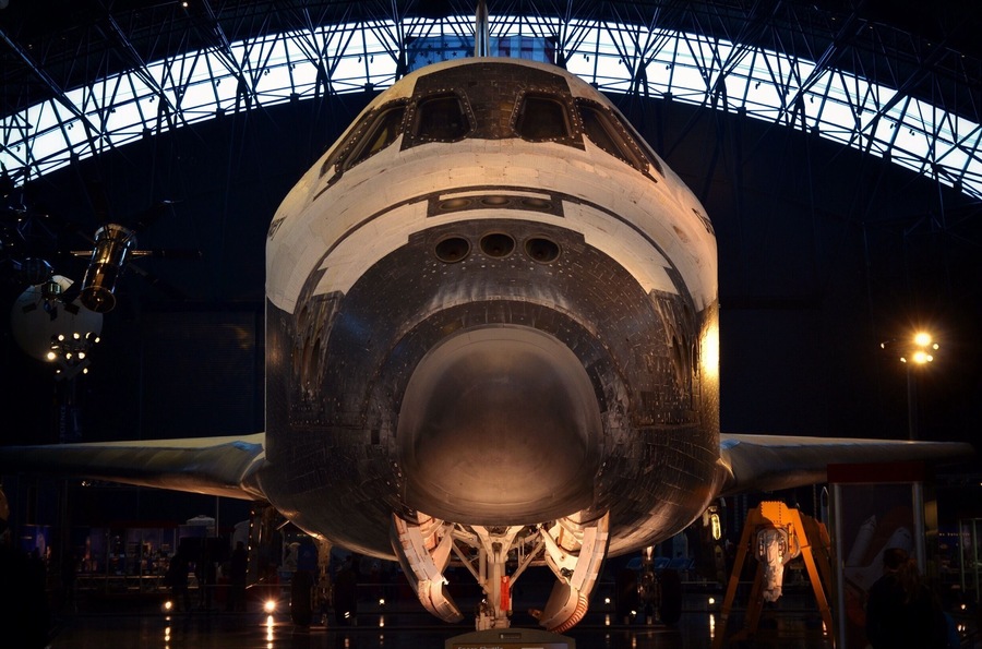 This is the Shuttle Discovery which now resides for all to see at the Steven F. Udvar-Hazy museum near Dulles Airport. An overflow museum of the Smithsonian Air and Space museum, this magnificent museum showcases some of the more historical and experimental aircraft that have taken to the skies. This includes the SR-71 Blackbird, the Enola Gay and an Air France Concorde.
It's about a 30 minute drive from DC, and has enough to look at to keep you busy for several hours. Highly recommended for the aviation buffs, young and old.