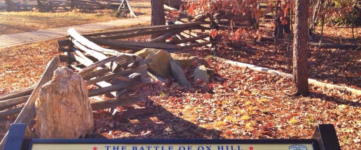 I discovered this little battlefield park while on a walk with my boyfriend. Having only lived in the area for two weeks, I didn't know this was down the street. The park itself is small, quaint even, but the informational plaques were helpful, if but a bit sad. There are photographs of what the area looked like (along with maps) when the battle took place. Now you look around and only see developments. 
The pathway is decent and wheel chair accessible (if but a bit bumpy) and there's a small parking lot.