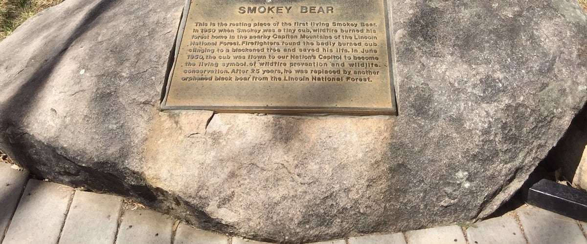 The town of Capitan holds dear the memory of the original Smokey Bear. The cub was rescued after a devastating fire in 1950 in the Lincoln National Forest, leaving him orphaned. Fire rangers made him an American mascot for preventing forest fires. Smokey was buried here after a successful 25-year career as a spokesman.
