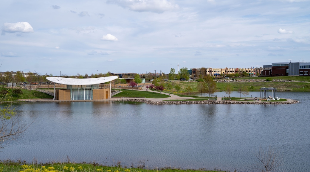 Maple Grove, Minnesota - View of the Town Green park and community outdoor bandshell on the lake