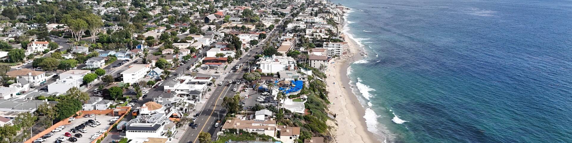 Aerial shot of Downtown Laguna, Laguna Beach, California