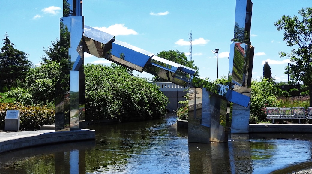 River Shards (November 23, 2004) by Jan R. Martin, an Indianapolis artist. The 22’ tall, 8,000 lb. stainless steel-covered sculpture located at the headwaters of the cascading weirs is the centrepiece of the former industrial raceway that was transformed into a major water feature when Robert C. Beutter Riverfront Park in Mishawaka, Indiana, was created. (July 2015)
#Trovember