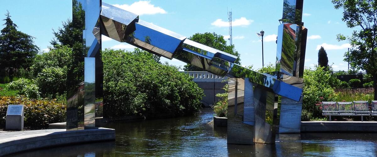 River Shards (November 23, 2004) by Jan R. Martin, an Indianapolis artist. The 22’ tall, 8,000 lb. stainless steel-covered sculpture located at the headwaters of the cascading weirs is the centrepiece of the former industrial raceway that was transformed into a major water feature when Robert C. Beutter Riverfront Park in Mishawaka, Indiana, was created. (July 2015)
#Trovember