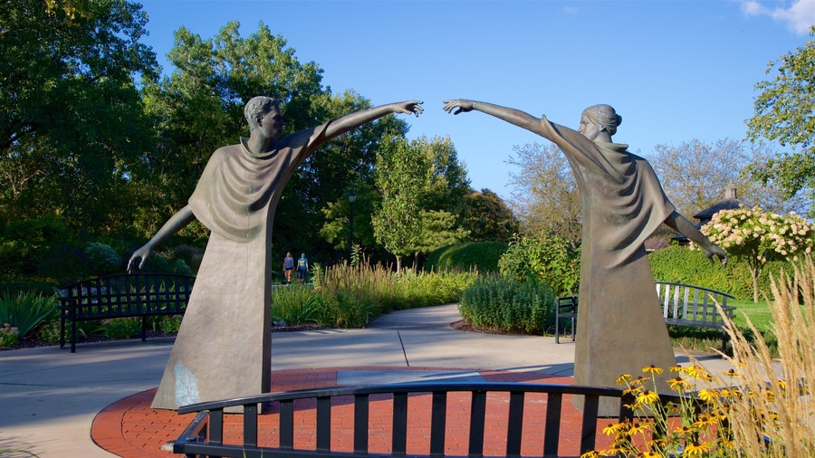Mishawaka showing a statue or sculpture, outdoor art and a garden