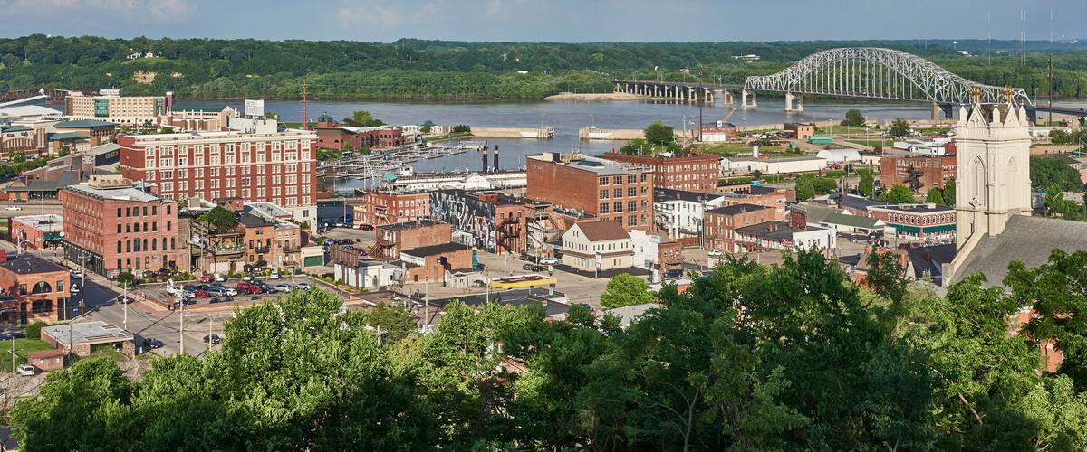 View over Dubuque city with Mississippi River