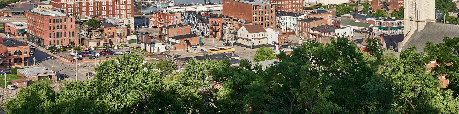 View over Dubuque city with Mississippi River