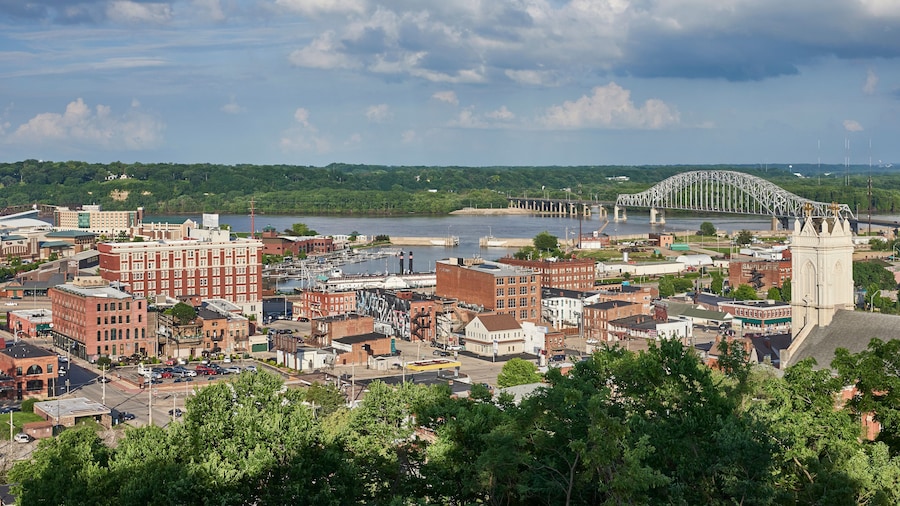 View over Dubuque city with Mississippi River